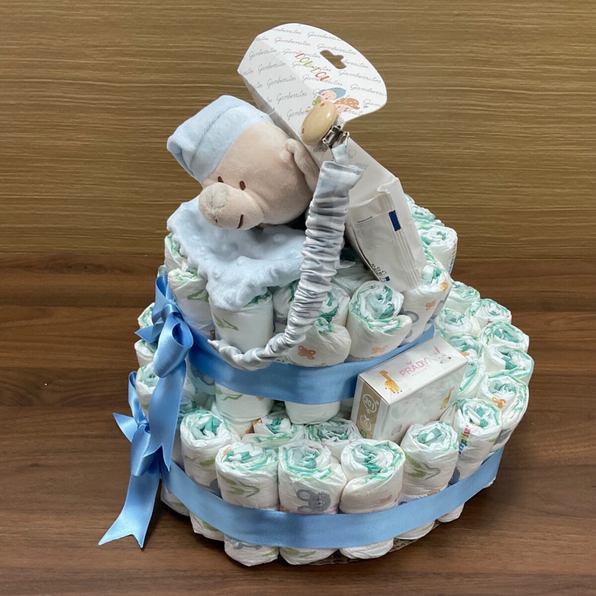 Tarta de pañales celeste - Imagen 2