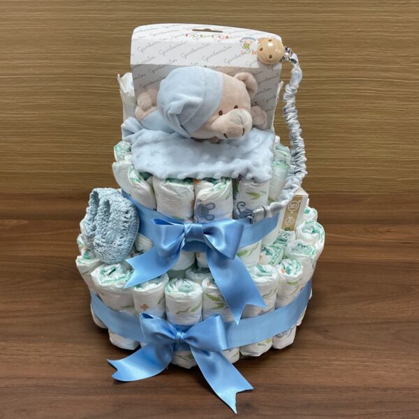 Tarta de pañales celeste