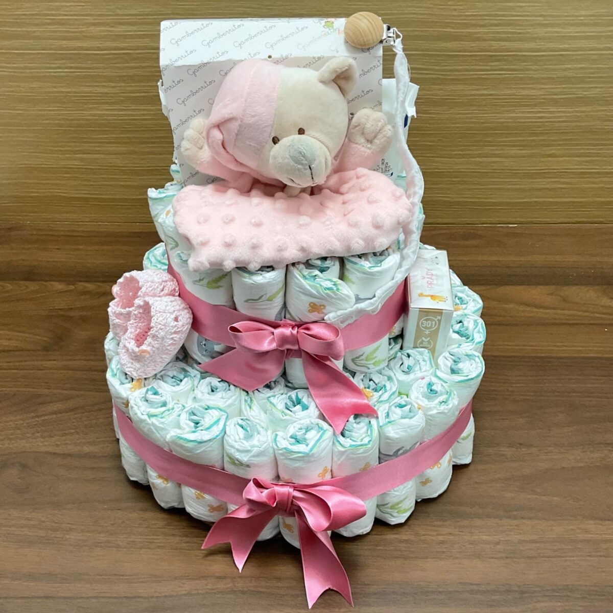 Tarta de pañales rosa - Imagen 1