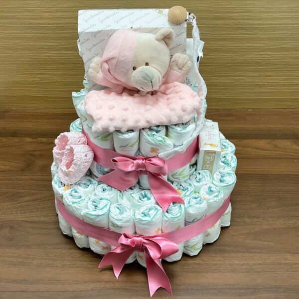 Tarta de pañales rosa