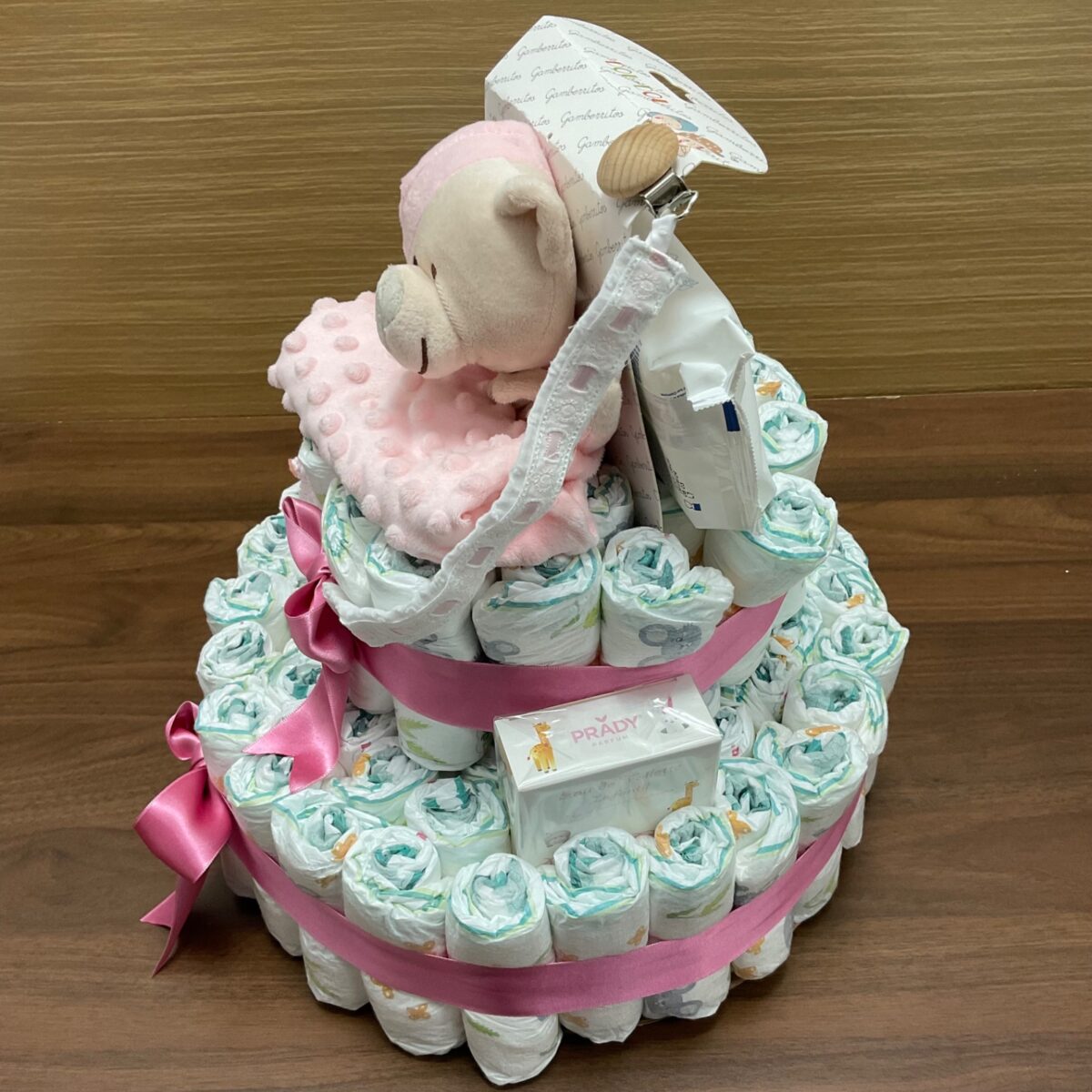 Tarta de pañales rosa - Imagen 2