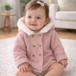 Chaqueta de punto rosa con capucha de pelo