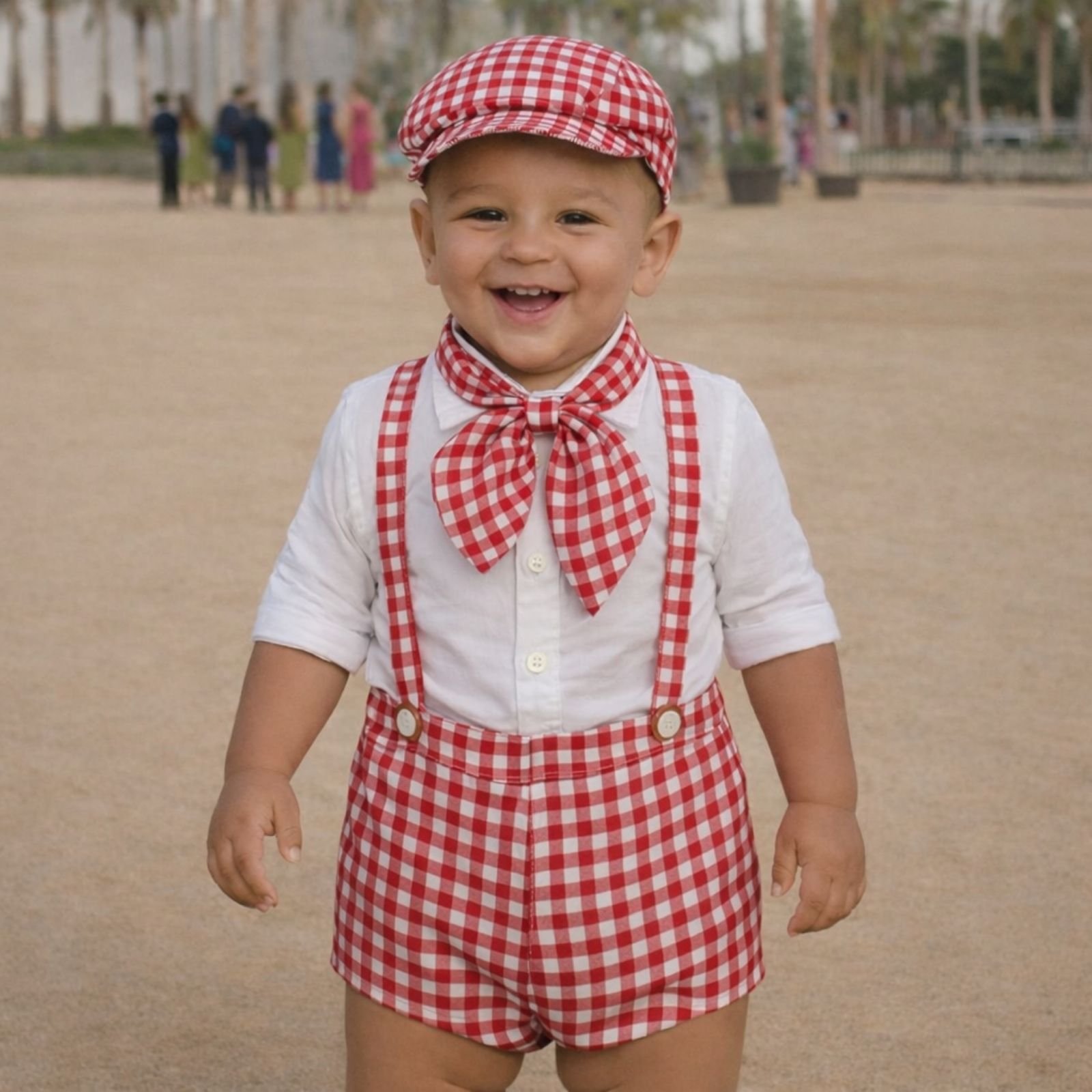 Copia de Fotos Web Ghana (55) Conjunto niño Vichy Rojo con Gorra - Imagen 1