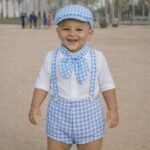 Conjunto niño Vichy Celeste con Gorra