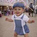 Ranita vichy azul marino con gorra